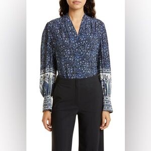 Emmie Floral-Print Blouson-Sleeve Blouse